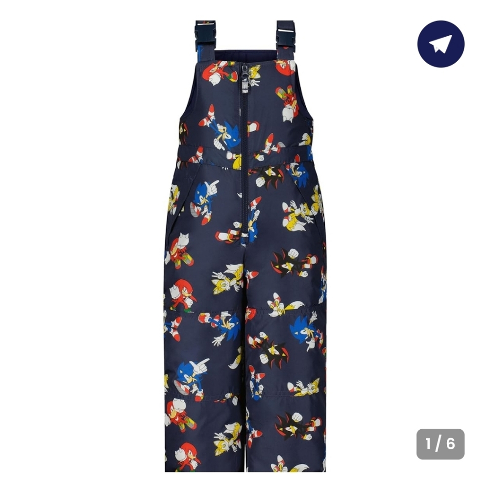 Sonic Kids Snow Pants Bibs - Printed Water-Resistant Kids Sz 3T